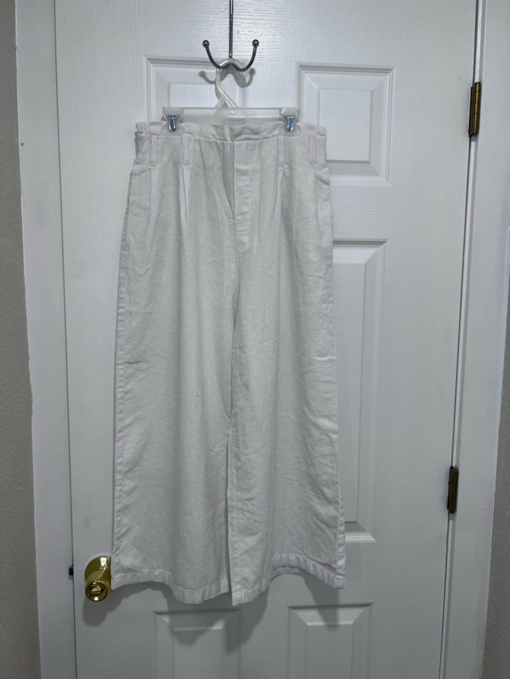 Coffee Bean White Linen Blend Wide Leg Pants Paperbag Waist Size M - Picture 2 of 13